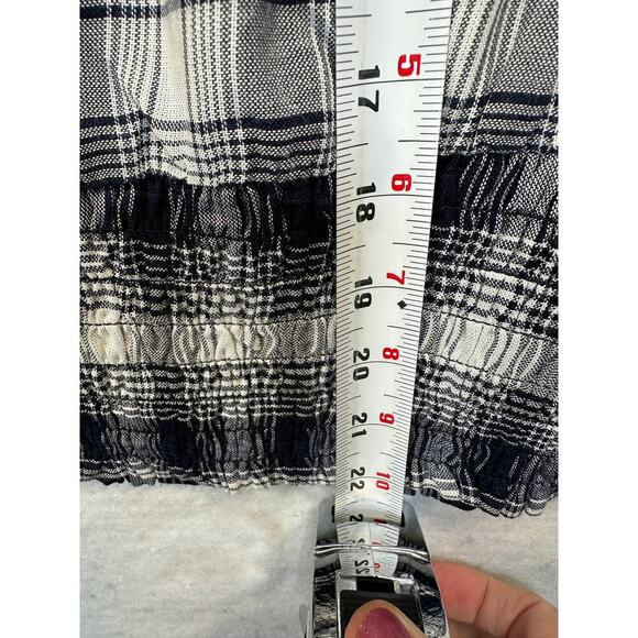 NWT Francesca's Blue Rain Women LS XL Top Navy Blue White Plaid Blouse - Picture 7 of 8